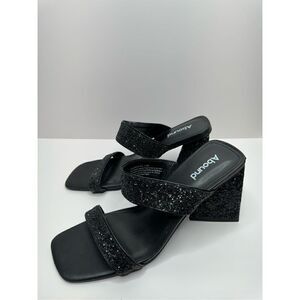 Abound Dress Sandals Size 7.5 Black Carina Glitter Slip On Open Square Toe Heels